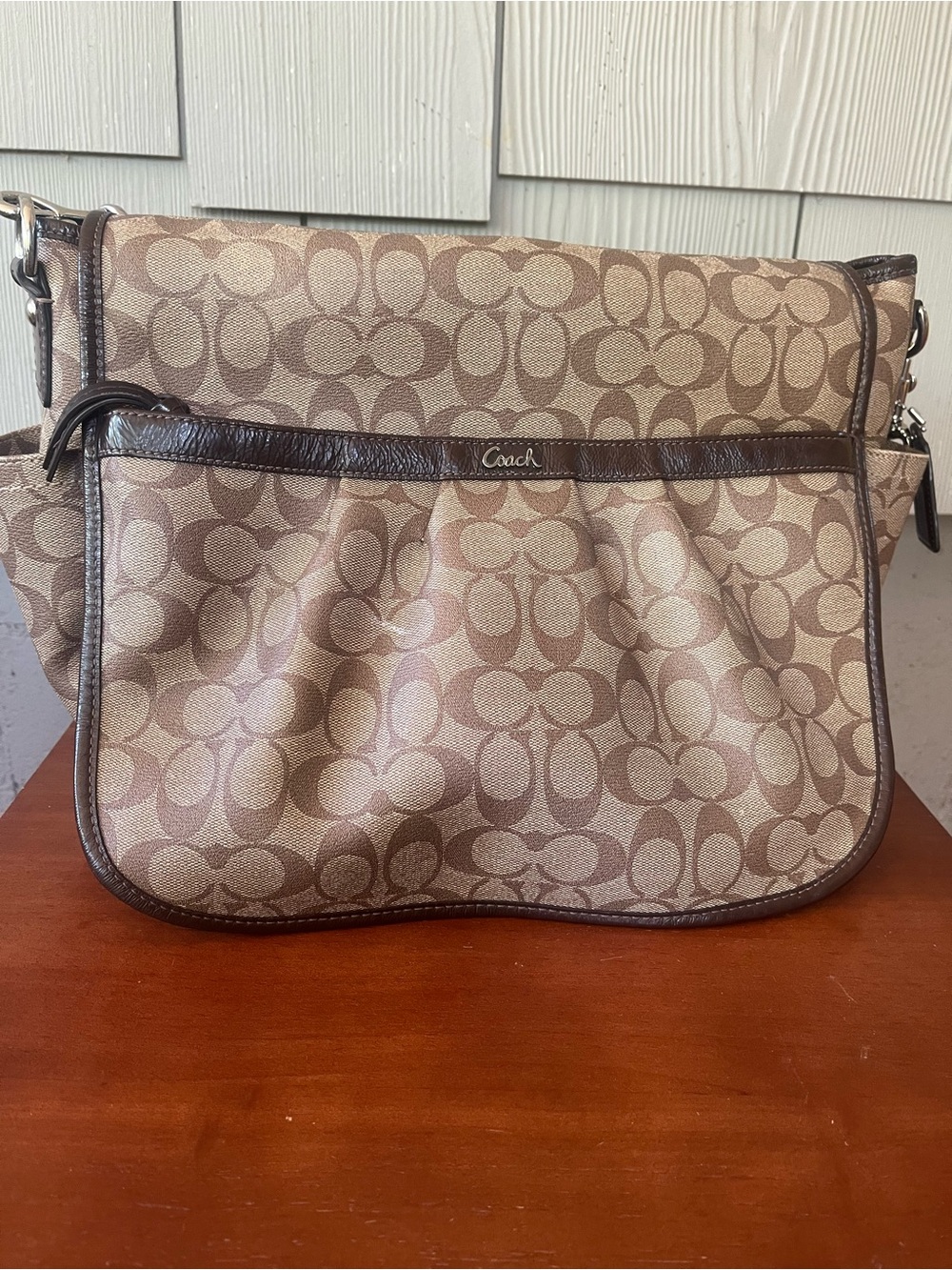 Coach Signature Canvas Shoulder Bag in Brown and Tan